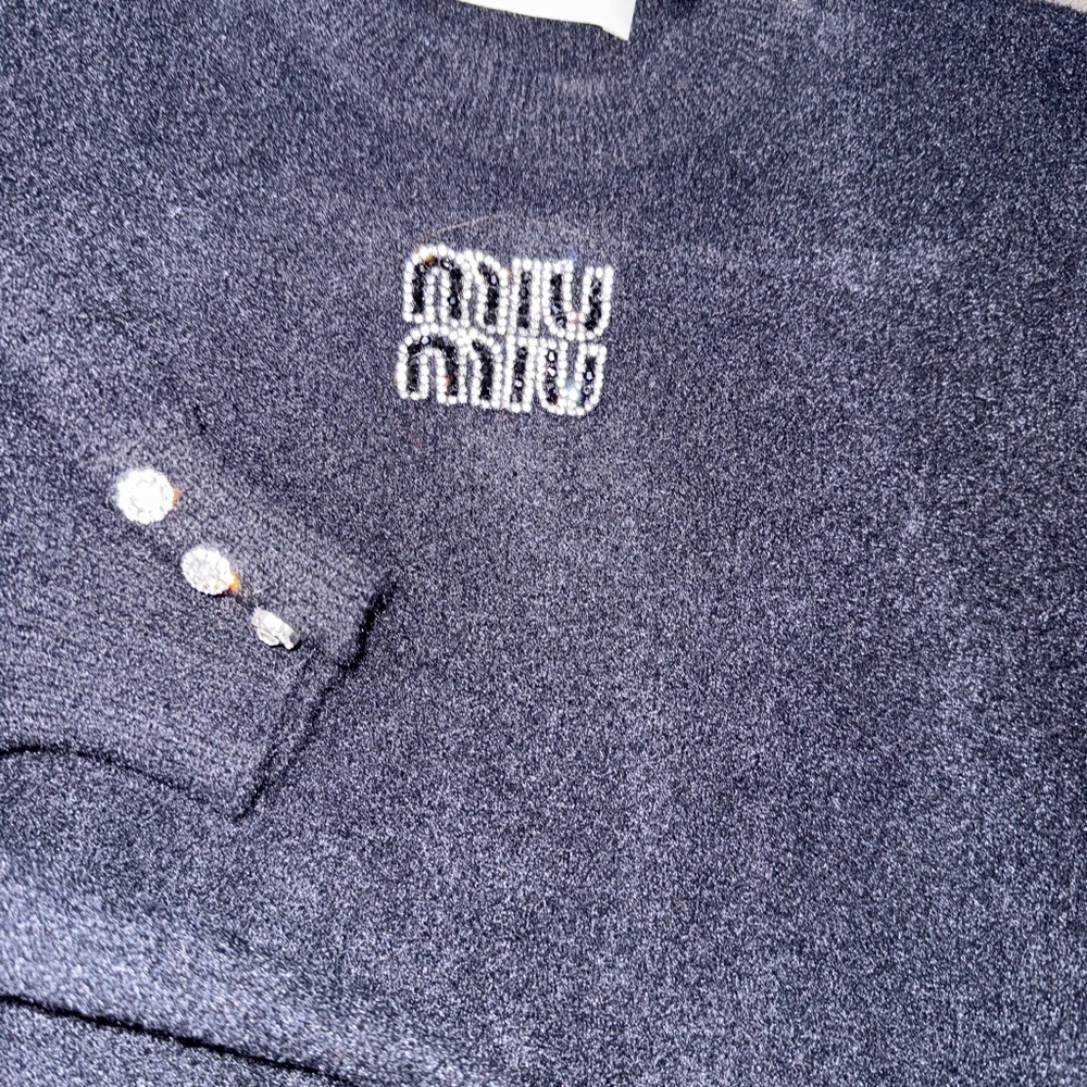 Miu Miu cashmere black Crewneck Sweater with Button Accents